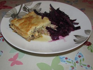 Chicken pie and red cabbage