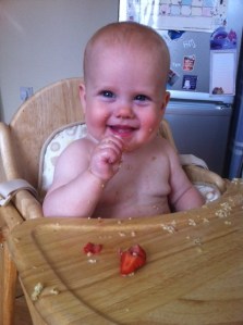 Melissa eating oats and strawberries for breakfast